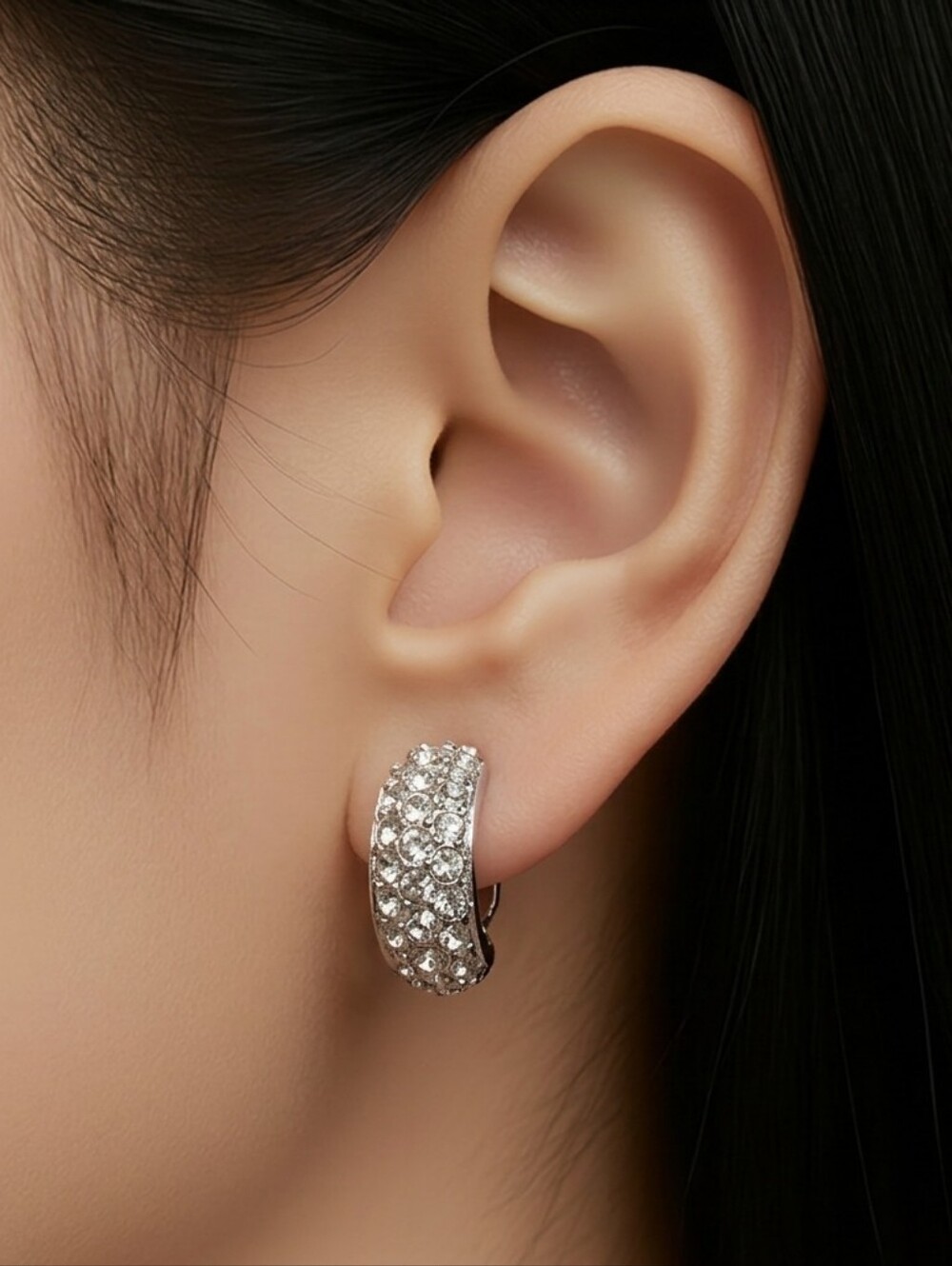 Crystal Pavé Hinge Hoop Earrings - Silver